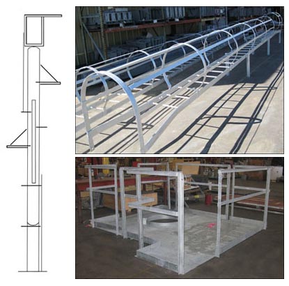 Ladders and Pressure Vessel Platforms for a Delayed Coker Unit Stripper Tower in California Ladders and Platforms to be installed on a 90 foot tall pressure vessel